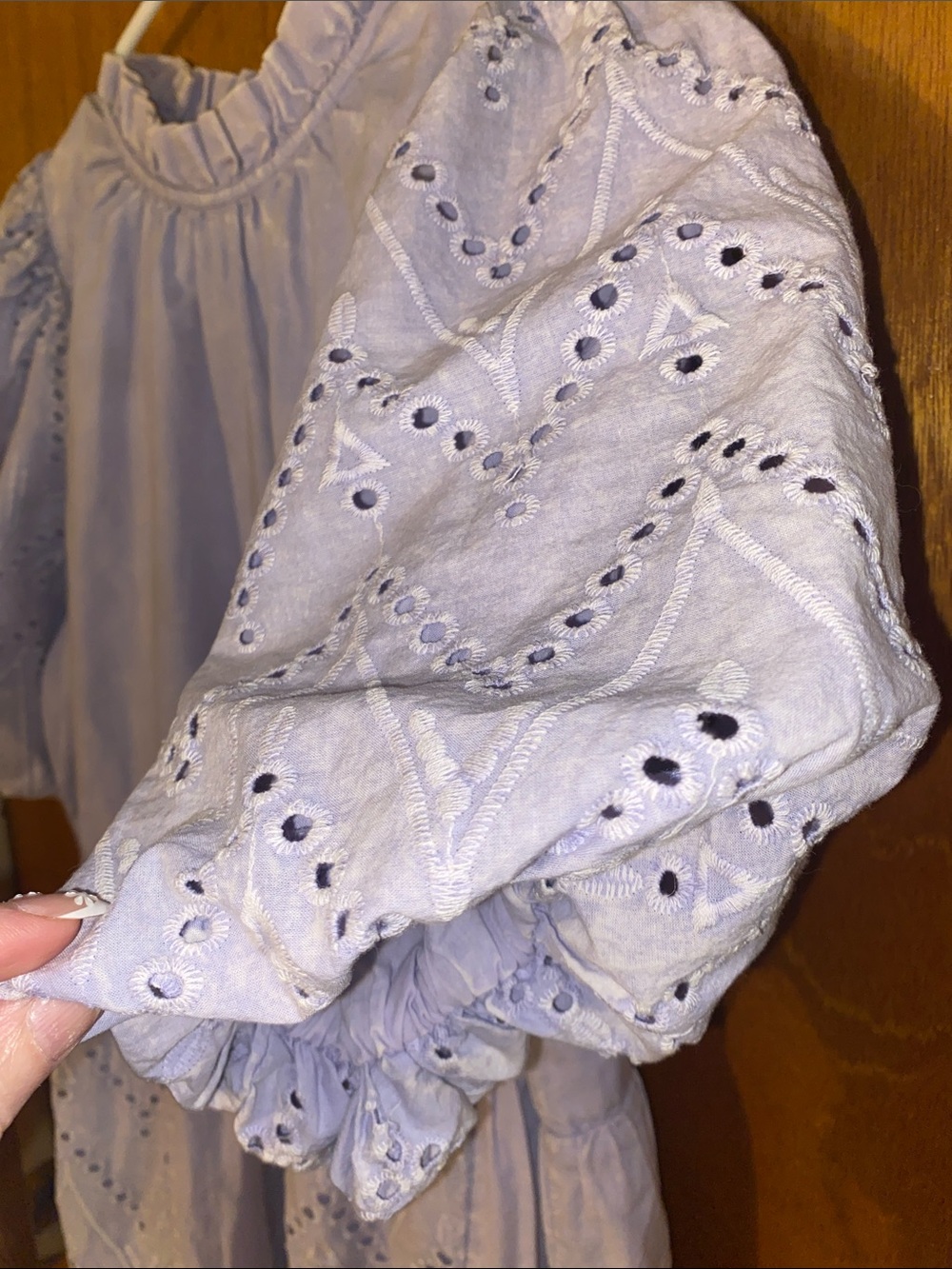 easel Lavender Eyelet Tiered Puff Sleeve Dress